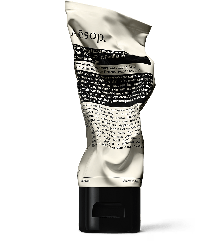Aesop’s Purifying Facial Exfoliant Paste; a cream-based exfoliant for dry skin, enhanced with fine Quartz and Lactic Acid.