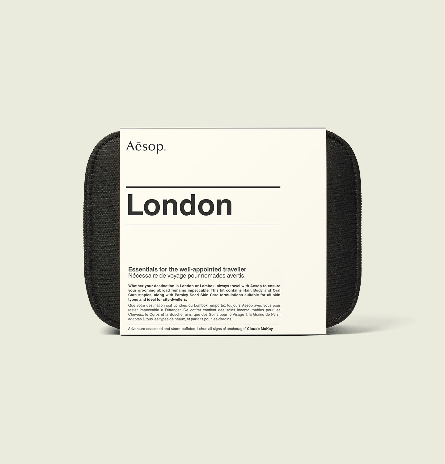 A stylish black zip-up case with an alabaster sleeve.