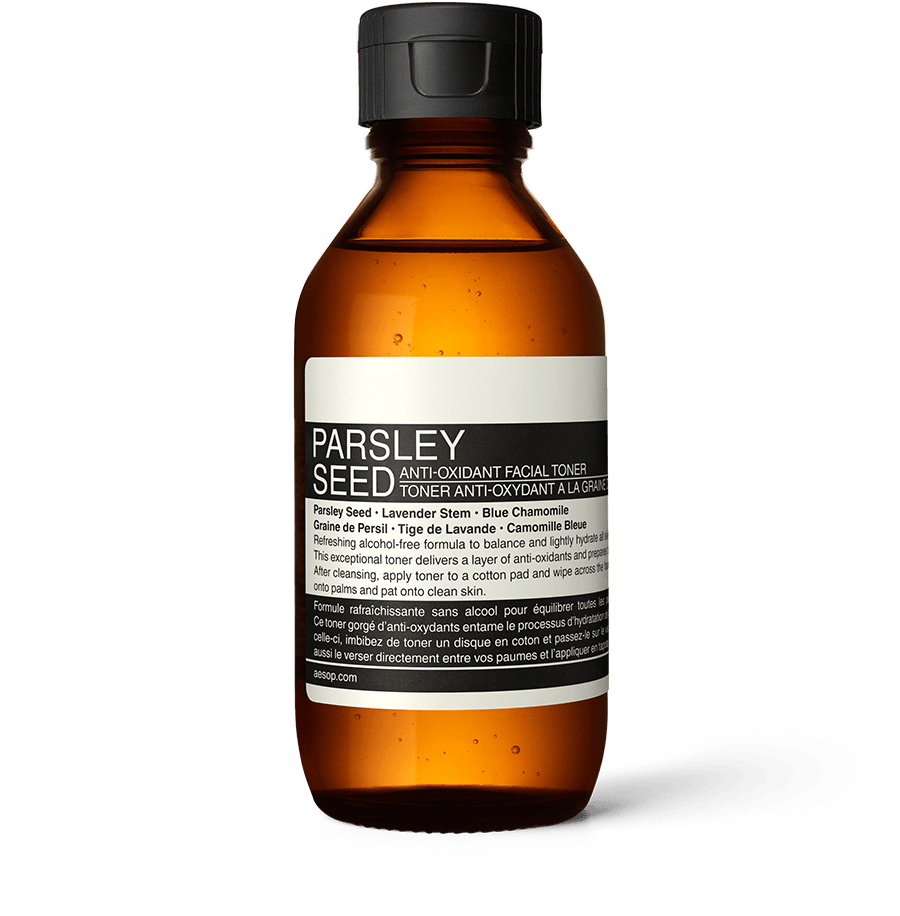 Parsley Seed Anti-Oxidant Facial Toner in amber glass bottle